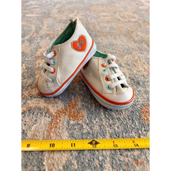 Harley Davidson Infant Baby Crib Shoes White Orange Blue - Picture 2 of 9